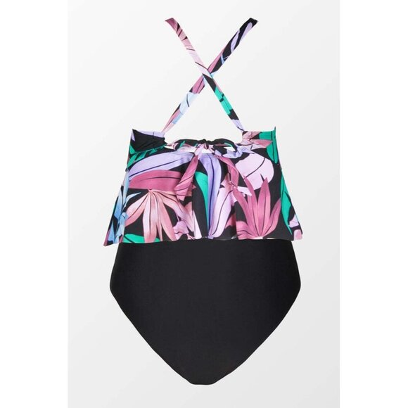 Tropicool Leaf Peplum Tankini Classic Tummy Control Plus Size Set Size 2X - Picture 3 of 4